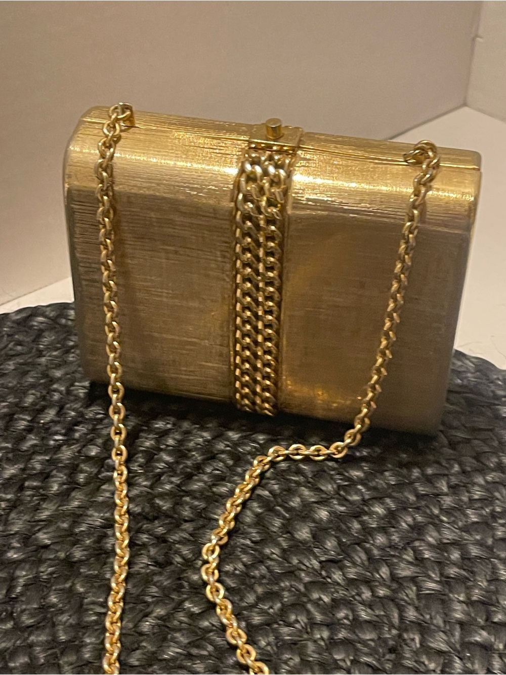Vintage Rodo Gold Metal Metallic Chain Clutch Purse/Bag Italy